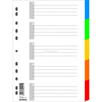 Rozdružovač DONAU A4, PP, 5 listů, mix barev