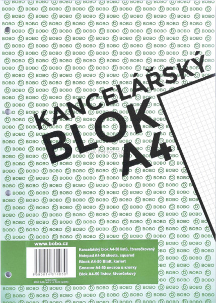 Kancelářský blok BOBO s děrováním, A4, čtverečkovaný