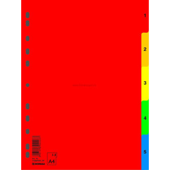 Rozdružovač DONAU A4, PP, číselný 1-5, mix barev