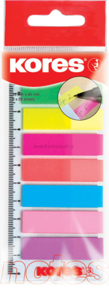 Samolepicí plastové záložky KORES Index strips, 45 x 12 mm, 8 x 25 lístků, nenový mix