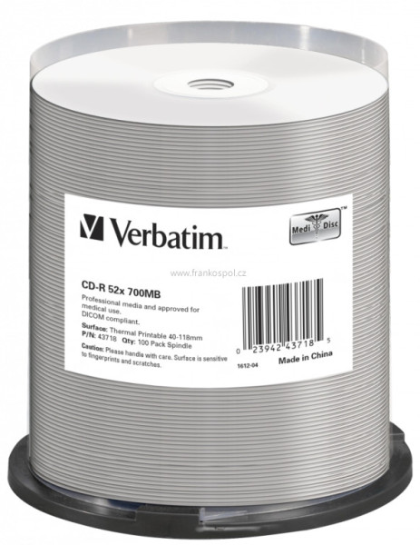 CD-R Verbatim Thermal Printable 700MB 52x, cake box 100 ks