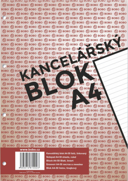 Kancelářský blok BOBO s děrováním, A4, linkovaný