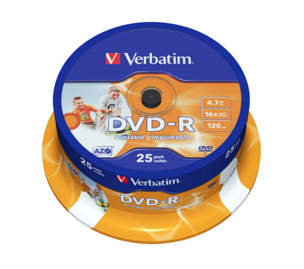 DVD-R Verbatim AZO Wide Inkjet Printable 4.7GB 16x, cake box 25 ks