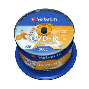 DVD-R Verbatim AZO Wide Inkjet Printable 4.7GB 16x, cake box 50 ks