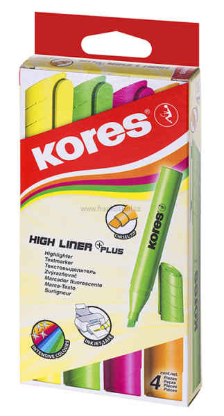 Zvýrazňovač KORES High Liner Plus, 4 sada