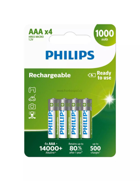 Baterie PHILIPS  R03 (mikrotužková) nabíjecí, 4ks