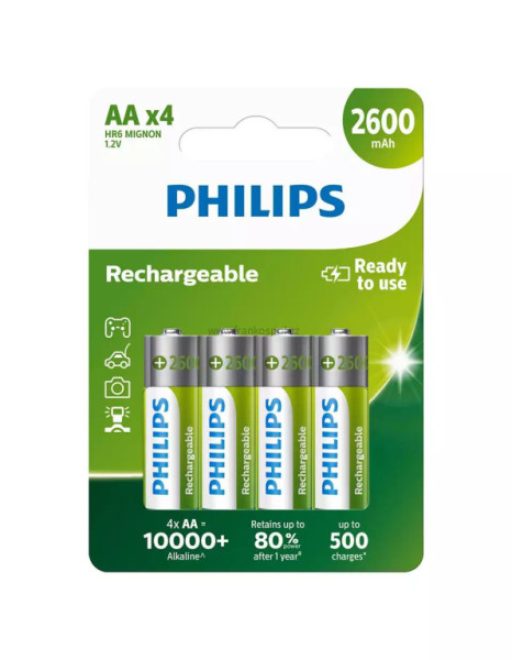 Baterie PHILIPS R6 (tužková) nabíjecí, 4ks