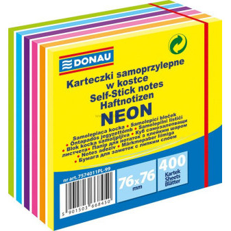 Samolepicí bloček DONAU, 76 x 76 mm, mix neonových barev