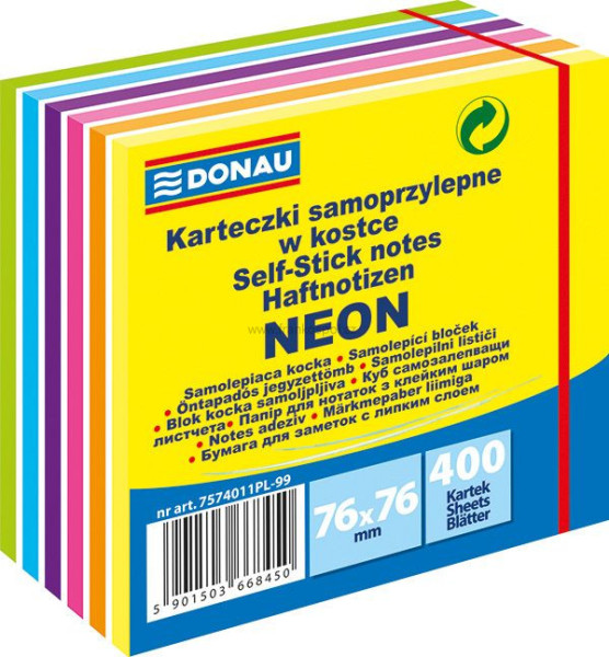 Samolepicí bloček DONAU, 76 x 76 mm, mix neonových barev