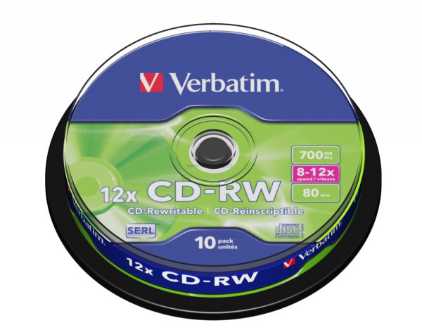 CD-RW Verbatim SERL Scratch Resistant 700MB 12x, cake box 10 ks