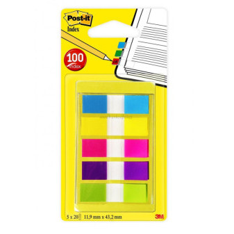 Samolepicí plastové záložky 3M Post-it Index, 43,2 x 11,9 mm, 5 x 20 lístků, neonový mix