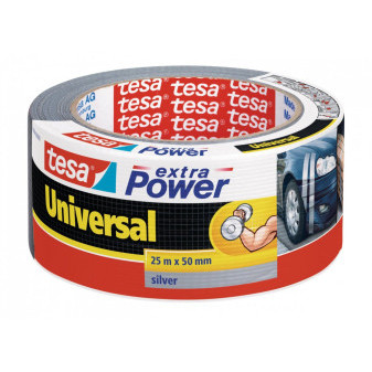 Textilní opravná páska TESA Universal Extra power, 25 m x 50 mm, stříbrná