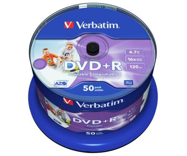 DVD+R Verbatim AZO Wide Inkjet Printable 4.7GB 16x, cake box 50 ks