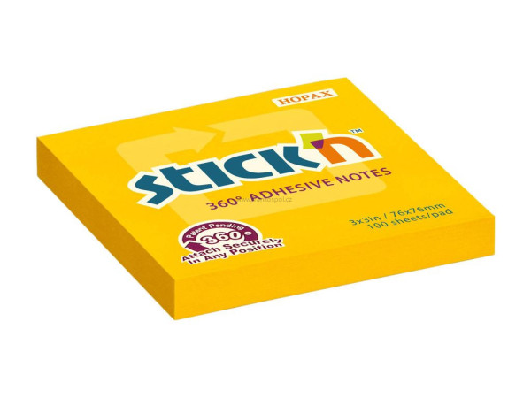 Samolepicí bloček Stick'n by Hopax 360°, 76 x 76 mm, 100 lístků, oranžový