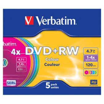 DVD+RW Verbatim Colour 4.7GB 4x, slim box 1 ks