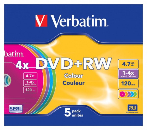 DVD+RW Verbatim Colour 4.7GB 4x, slim box 1 ks