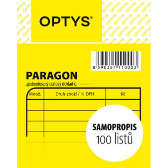 Obchodní paragon, samopropisovací, 7,5 x 9,5 cm