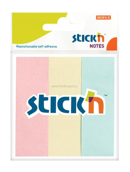 Samolepicí papírové záložky Stick'n by Hopax, 76 x 25 mm, 3 x 50 lístků, pastelový mix