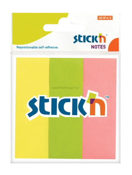 Samolepicí papírové záložky Stick'n by Hopax, 76 x 25 mm, 3 x 50 lístků, neonový mix