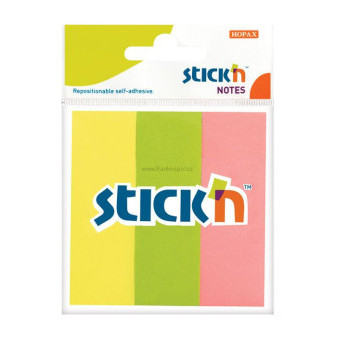 Samolepicí papírové záložky Stick'n by Hopax, 76 x 25 mm, 3 x 50 lístků, neonový mix