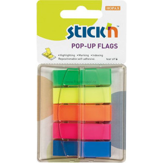 Samolepicí plastové záložky Stick'n by Hopax Pop-Up, 45 x 12 mm, 5 x 40 lístků, neonový mix