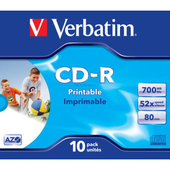 CD-R Verbatim AZO Wide Inkjet Printable 700MB 52x, jewel box 1 ks