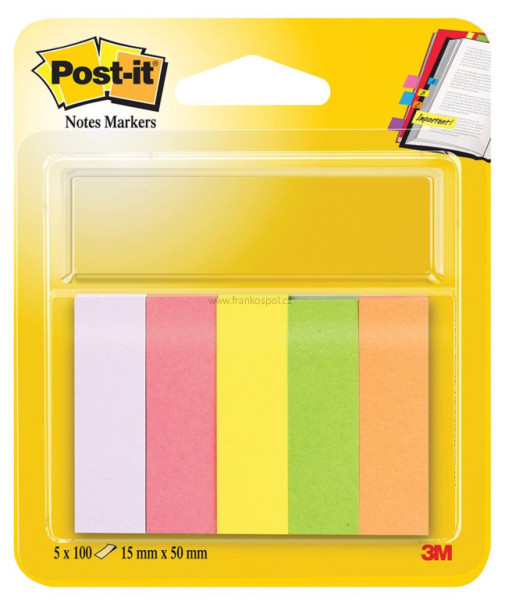 Samolepicí papírové záložky 3M Post-it, 50 x 15 mm, 5 x 100 lístků, neonový mix