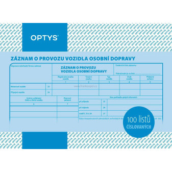 Záznam o provozu vozidla osobní dopravy A5, číslovaný, 100 listů