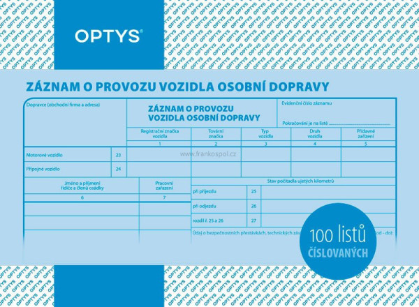 Záznam o provozu vozidla osobní dopravy A5, číslovaný, 100 listů