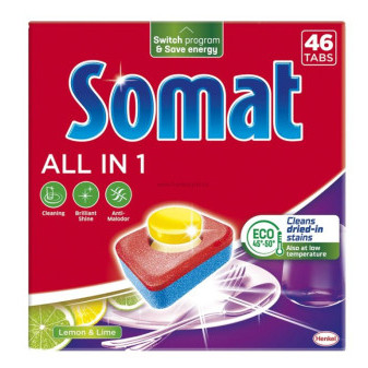 SOMAT tablety do myčky All in One, Lemon & Lime, 46 ks