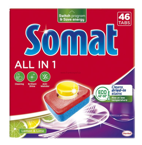 SOMAT tablety do myčky All in One, Lemon & Lime, 46 ks