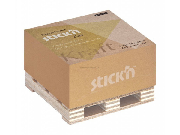 Samolepicí bloček Stick'n by HOPAX Kraft na paletce, 76 x 76 mm, 400 lístků, hnědý