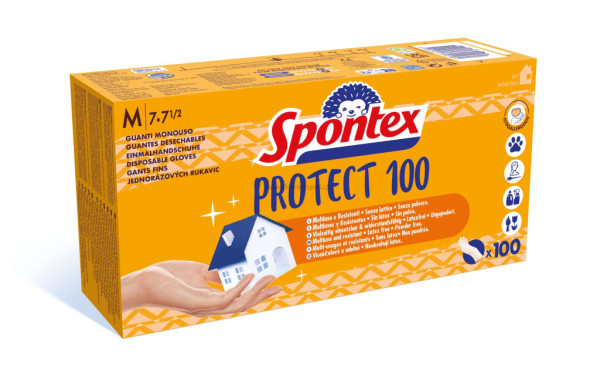 Jednorázové rukavice SPONTEX Protect 100, vinylové, vel. M