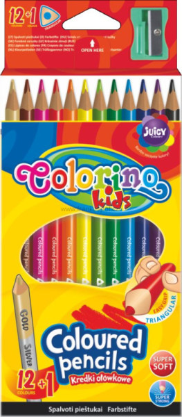 Pastelky COLORINO, 12 barev + oboustranná stříbrná/zlatá + ořezávátko