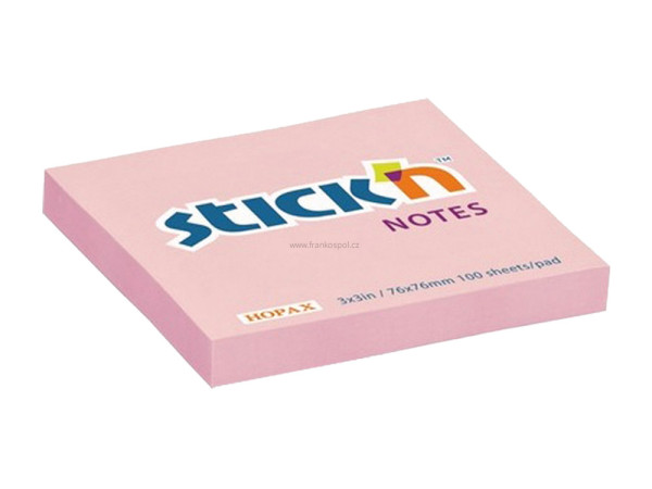 Samolepicí bloček Stick'n by HOPAX, 76 x 76 mm, 100 lístků, pastelový růžový