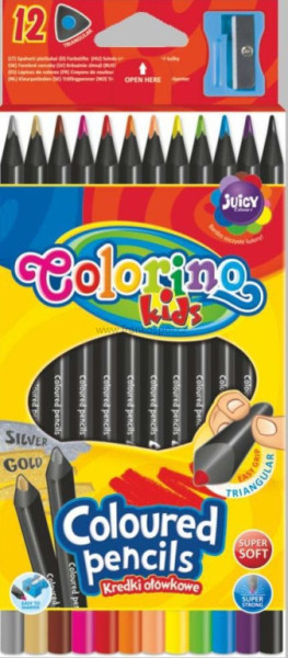 Pastelky COLORINO, černé, 12 barev + ořezávátko