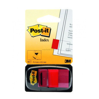 Samolepicí plastové záložky 3M Post-it Index, 43,2 x 25,4 mm, 50 lístků, červené