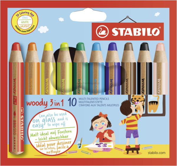 Pastelky STABILO Woody 3v1, 10 sada