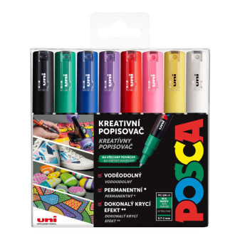 Akrylový popisovač UNI POSCA PC-1M, základní barvy, sada 8 ks