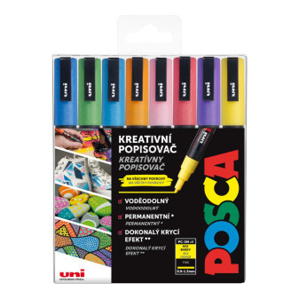 Akrylový popisovač UNI POSCA PC-3M, třpytivé barvy, sada 8 ks