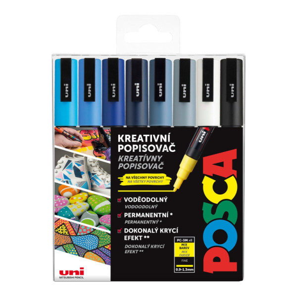 Akrylový popisovač UNI POSCA PC-3M, Winter, sada 8 ks