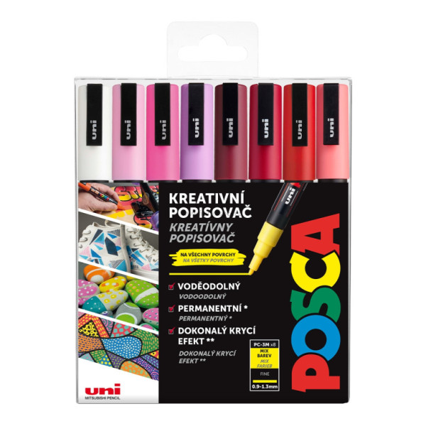 Akrylový popisovač UNI POSCA PC-3M, Love, sada 8 ks