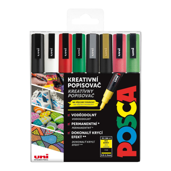 Akrylový popisovač UNI POSCA PC-3M, Christmas, sada 8 ks