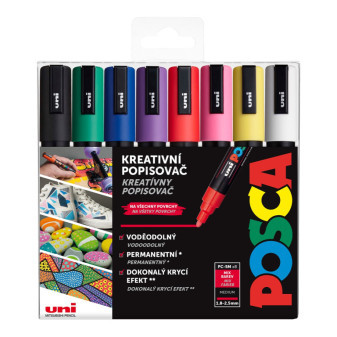 Akrylový popisovač UNI POSCA PC-5M, základní barvy, sada 8 ks