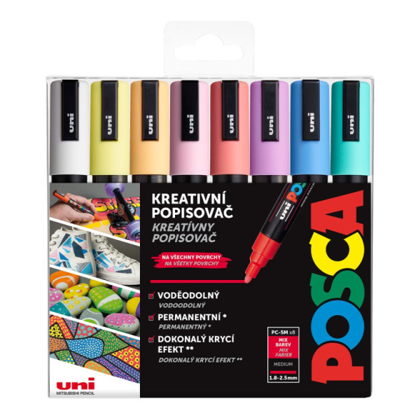 Akrylový popisovač UNI POSCA PC-5M, pastelové barvy, sada 8 ks