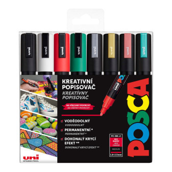 Akrylový popisovač UNI POSCA PC-5M, Christmas, sada 8 ks