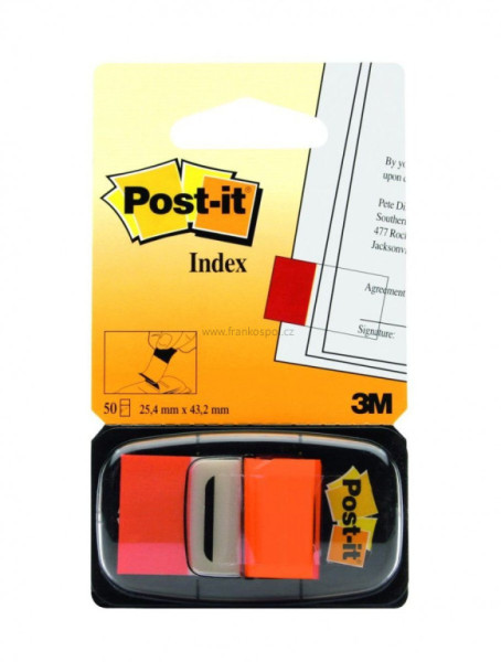 Samolepicí plastové záložky 3M Post-it Index, 43,2 x 25,4 mm, 50 lístků, oranžové