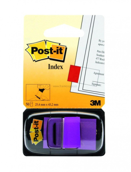 Samolepicí plastové záložky 3M Post-it Index, 43,2 x 25,4 mm, 50 lístků, fialové