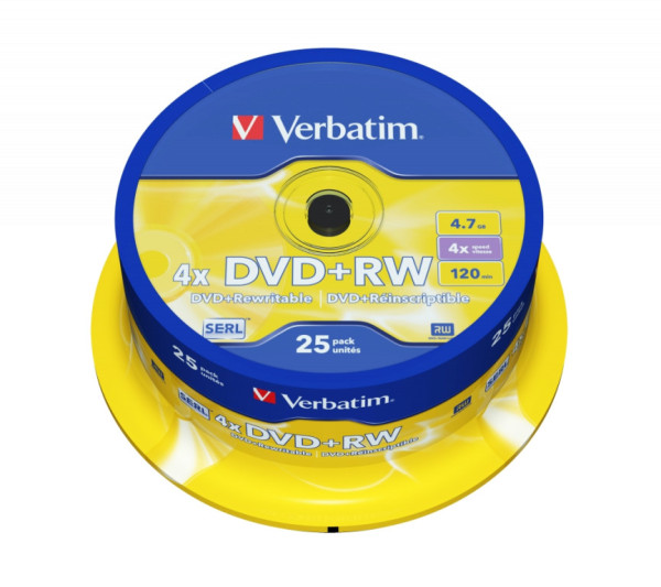 DVD+RW Verbatim SERL Matt Silver 4.7GB 4x, cake box 25 ks