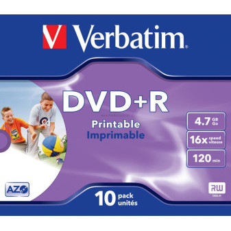 DVD+R Verbatim AZO Wide Inkjet Printable 4.7GB 16x, jewel box 1 ks